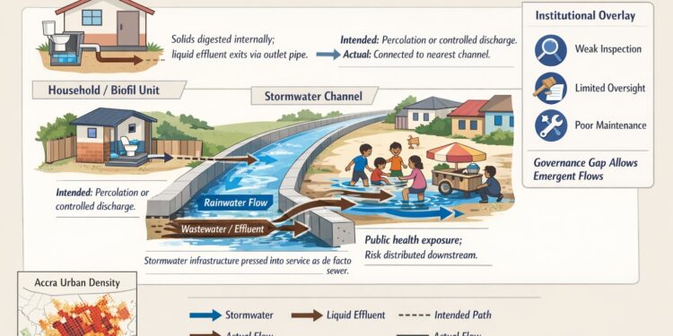 De Facto Sewerisation of Stormwater Channels: Sustainability Challenges and Policy Pathways in Accra’s On-Site Sanitation Systems